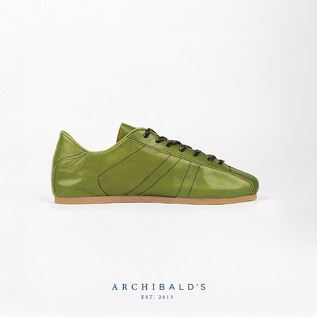 Archibald's REIMAGINED LANES Olive Shade leather bowling flat sneakers รองเท้าผ้าใบ หนังแท้เขียว