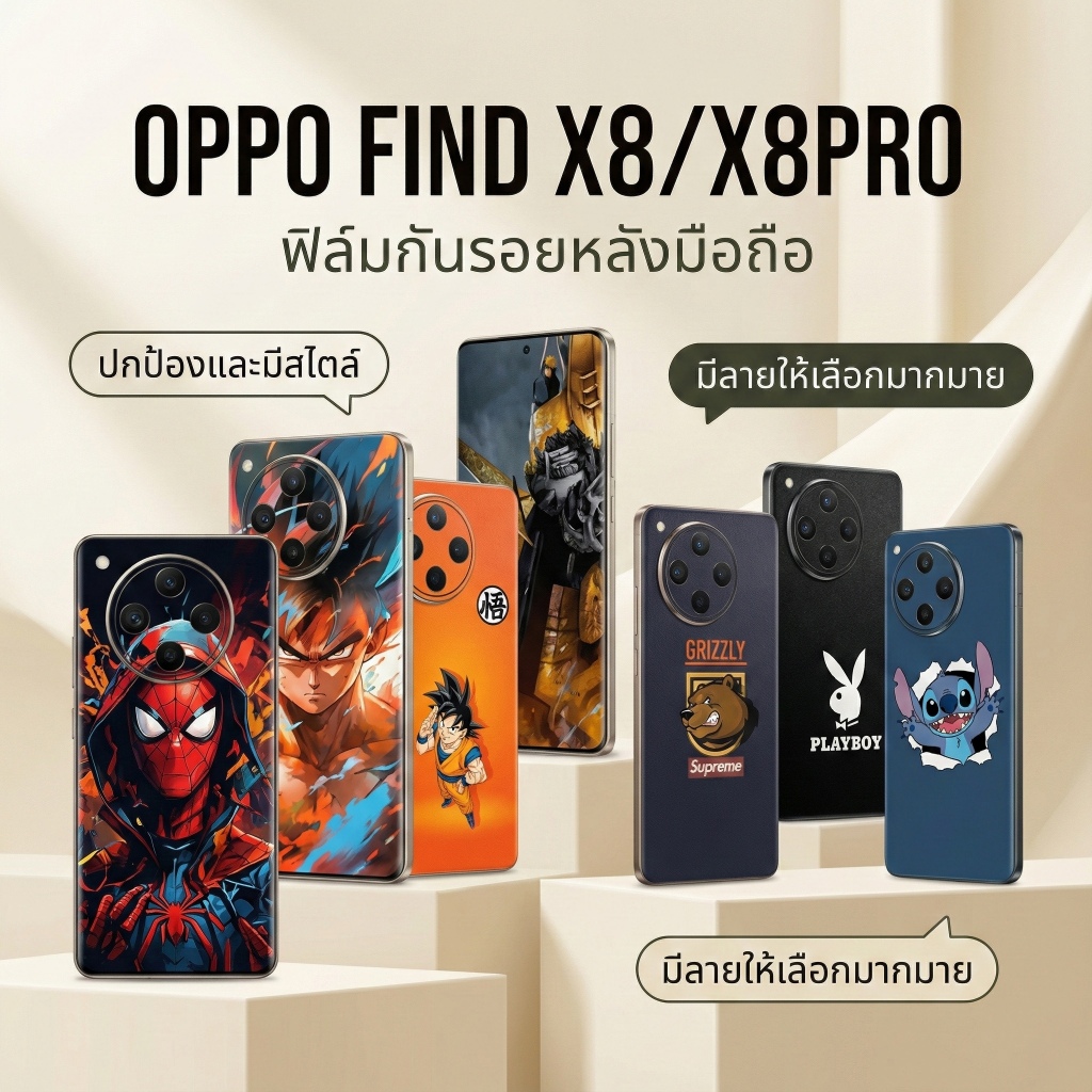[สั่งตัดตรงรุ่น] ฟิล์มกันรอยด้านหลัง Oppo Find X8 / Find X8 Pro ฟิล์มสติกเกอร์ผิวด้าน กันเคสกัด
