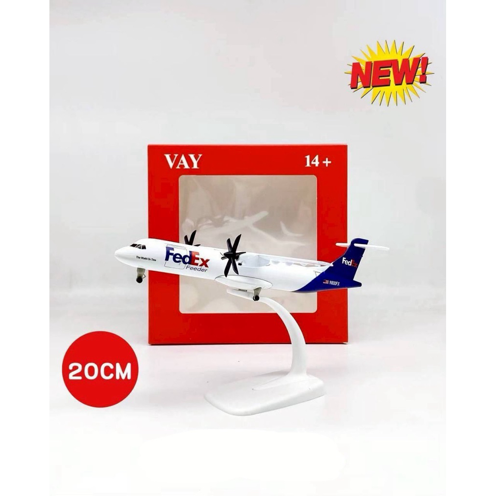 โมเดลเครื่องบินขนส่งfedex feeder วัสดุเป็นเหล็ก มีใบพัด พร้อมล้อพร้อมขาตั้ง