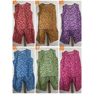 ชุดคอตต้อนแขนกุด อก 52 นิ้ว / กางเกงเอวยางยืด เอวยืดสุด 52 น…