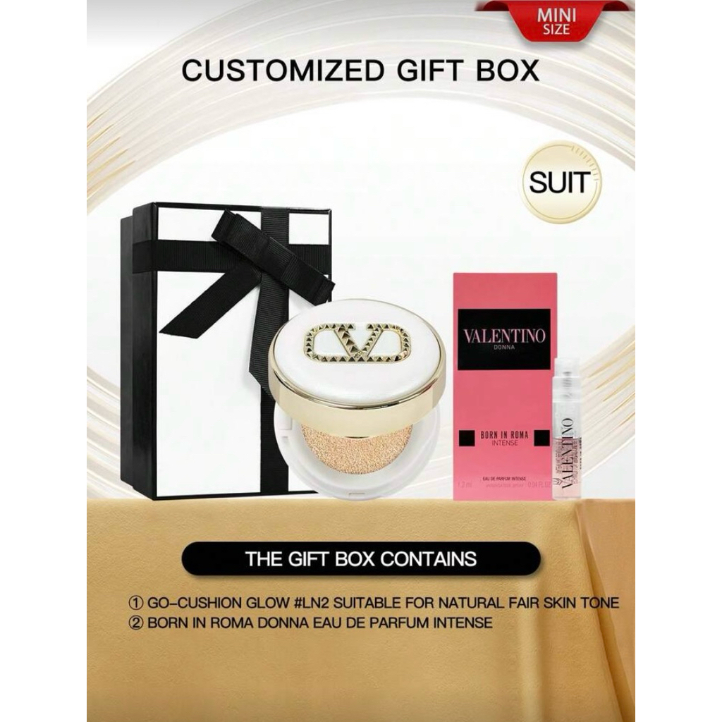 VALENTINO GO-CUSHION GLOW LN 2# 5 กรัม+VALENTINO DONNA BORN IN ROMA INTENSE EAU DE PARFUM 1.2 มล.