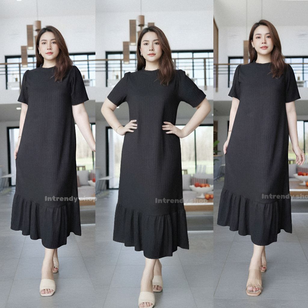 ใหม่.เดรสผ้ายืดท็อฟฟี่ชายระบาย Long ,rayer Dress B161( อก:36 – 46 นิ้ว) ใส่สวย. ราคา ถูกที่สุด ดีลบีเคเค แกลเลอรีภาพที่ 2