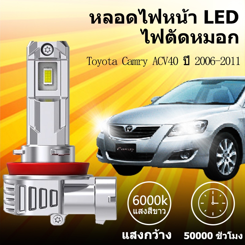 หลอดไฟหน้า LED ขั้วตรงรุ่น Toyota Camry ACV40 ปี 2006-2011 แสงขาว มีพัดลมในตัว ราคาต่อ 1 คู่ พร้อมส่