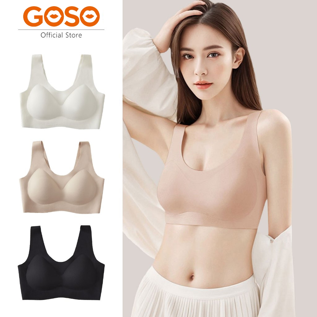 GOSO เสื้อในไร้ตะเข็บ บราไร้โครง ชุดชั้นในผู้หญิง ฟองบาง สีนู้ด bra ยกทรงดันทรง