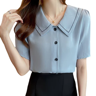 CICI_shop2 | เชิ้ตตอปกผู้หญิง ดีเทลแต่งปักที่ปกคอ ผ้าระบายผ้าไหมอิตาลี่ แฟชั้นสไตล์ สาวเกาหลี #097