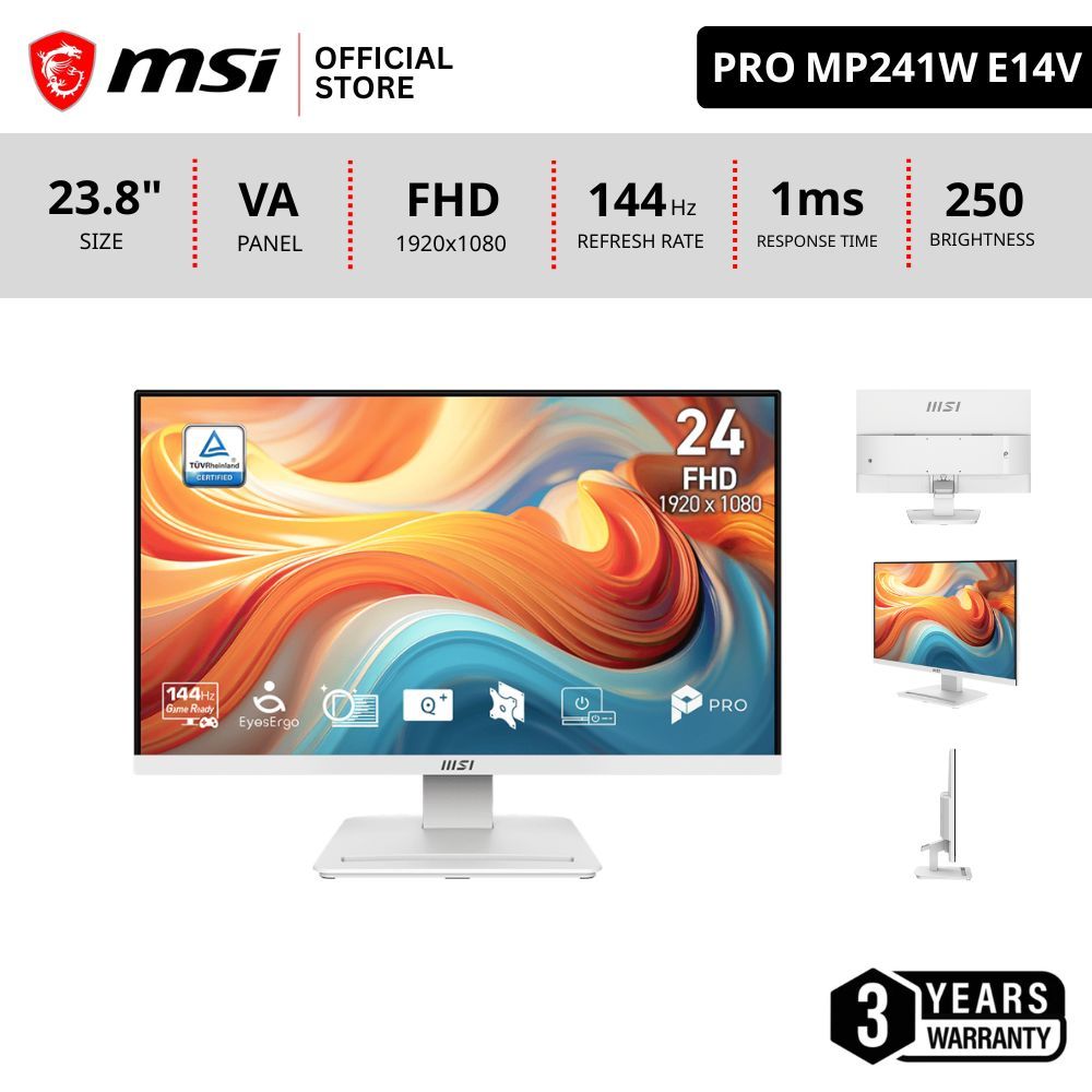 MSI PRO MP241W E14V Monitor 23.8" จอคอมพิวเตอร์ สีขาว