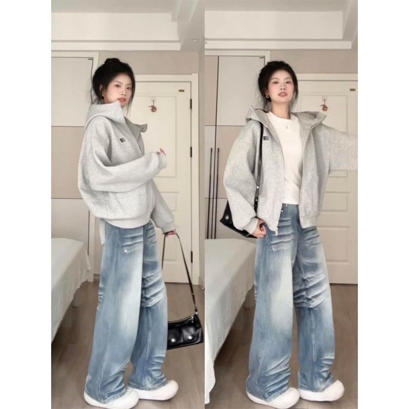 เสื้อคาร์ดิแกนแขนยาวมีฮู้ด ทรงหลวม สไตล์แฟชั่นสำหรับฤดูใบไม้ร่วงและฤดูหนาว