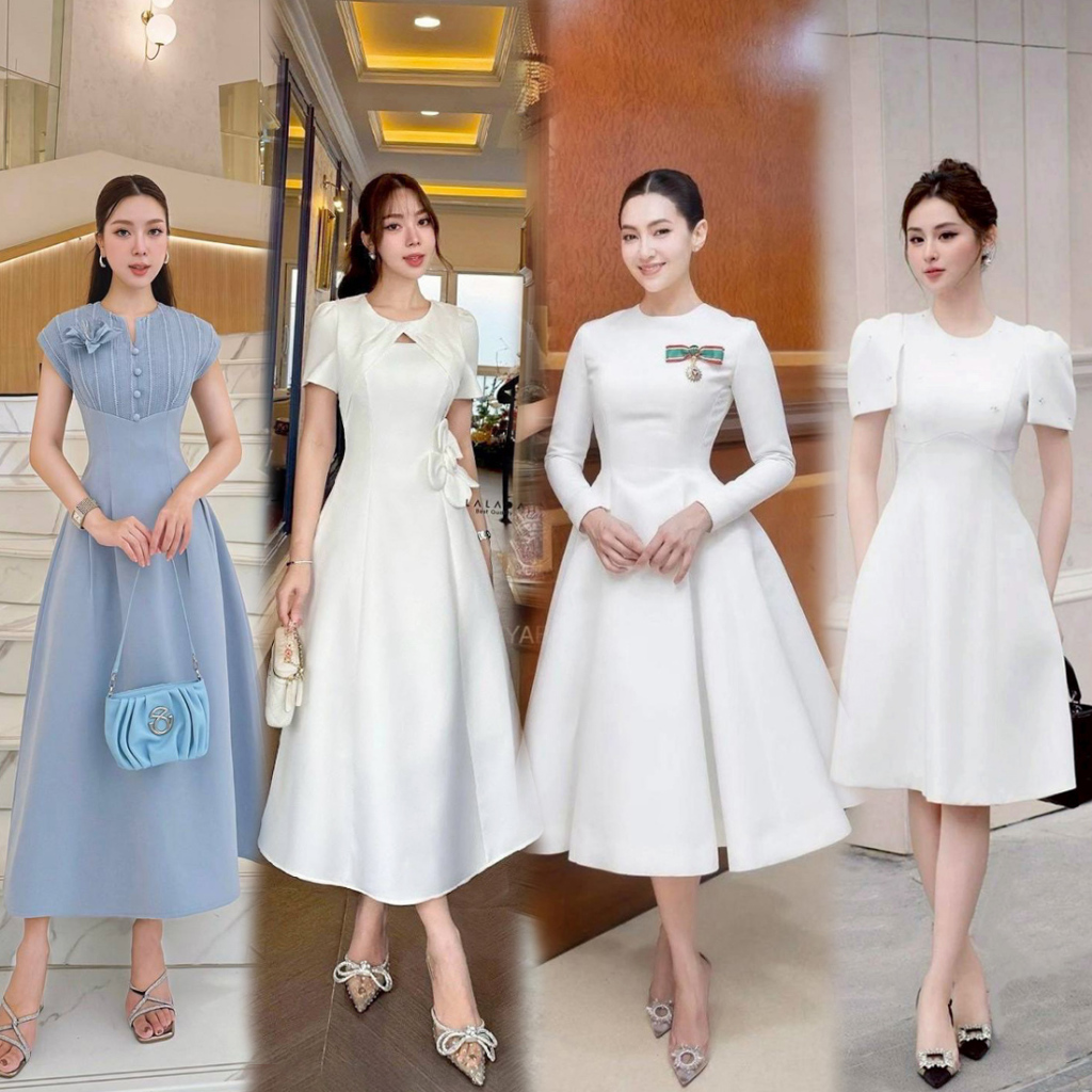 S-XXL✨ชุดเดรสไปงาน สีขาว/ครีม/ฟ้า/ชมพู/ดำ สวยเรียบหรู, ชุดทำบุญ #Rattana #ชุดเบลล่า