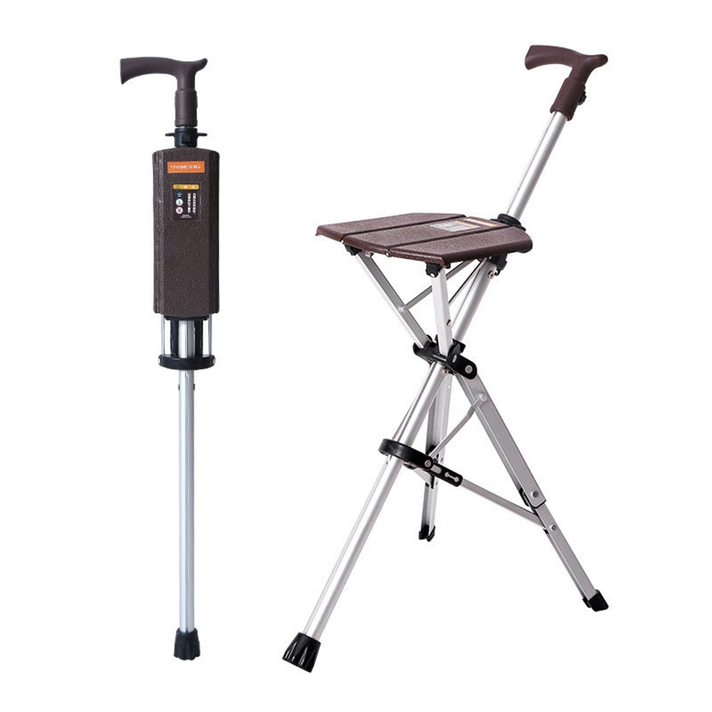 One-Button Folding Cane Stool for Seniors – Adjustable 2-in-1 Walking Stick with Portable Seat, 330lbs Capacity