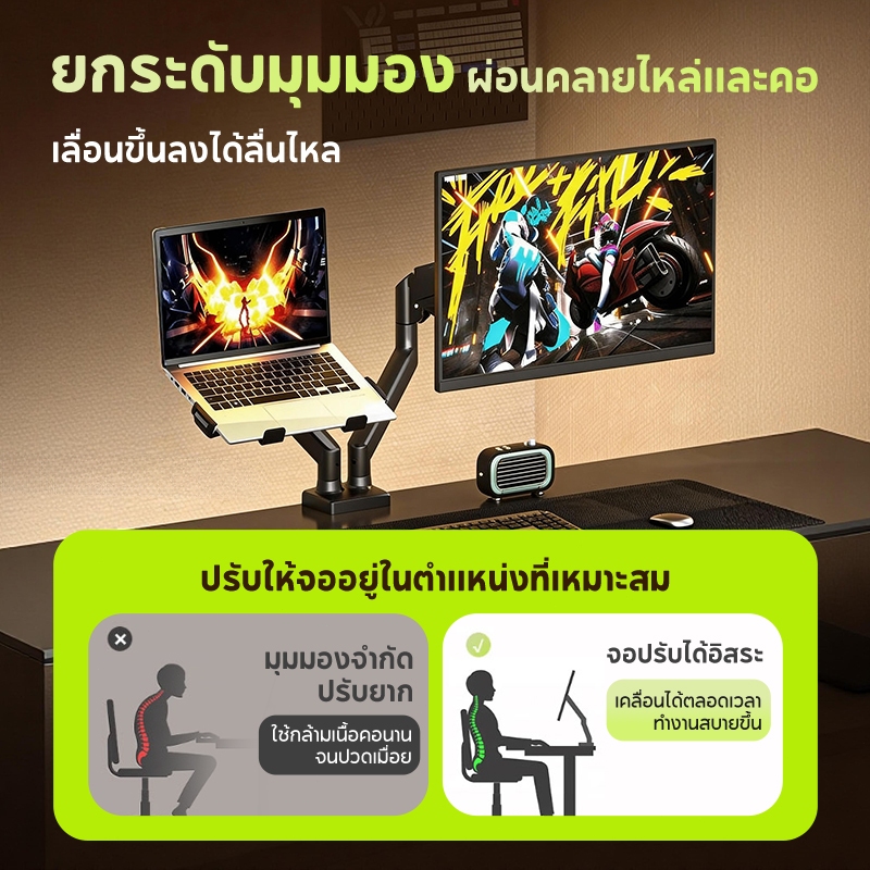 ขาตั้งจอคอม ขาตั้งจอคอมพิวเตอร์  2 จอ 17-32 นิ้ว แบบ ฉากยึดหน้าจอแนวตั้ง ขายึดจอคอมพิวเตอร์ 360° รูปที่ 3