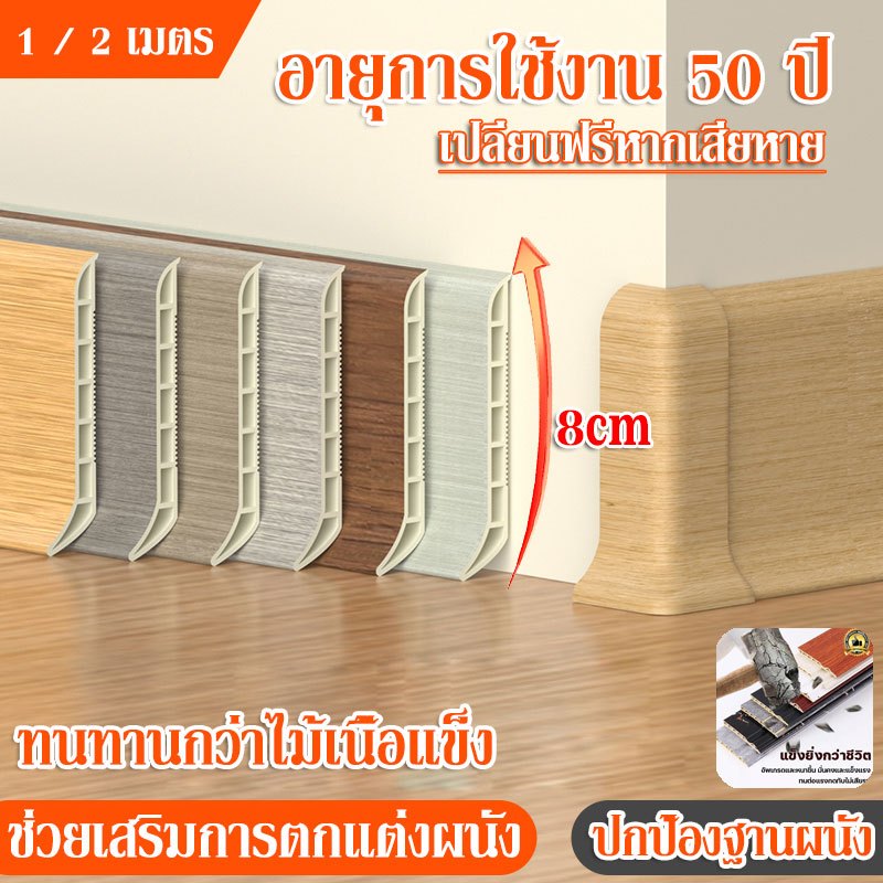 บัวเชิงผนัง WPC ขนาด 3.2 นิ้ว ยาว 2m กันน้ำและกันเชื้อรา ผนัง ปูพื้น ตกแต่ง บัวผนัง ลายไม้ ป้องกันการกัดกร่อน ตัวจบงานพ