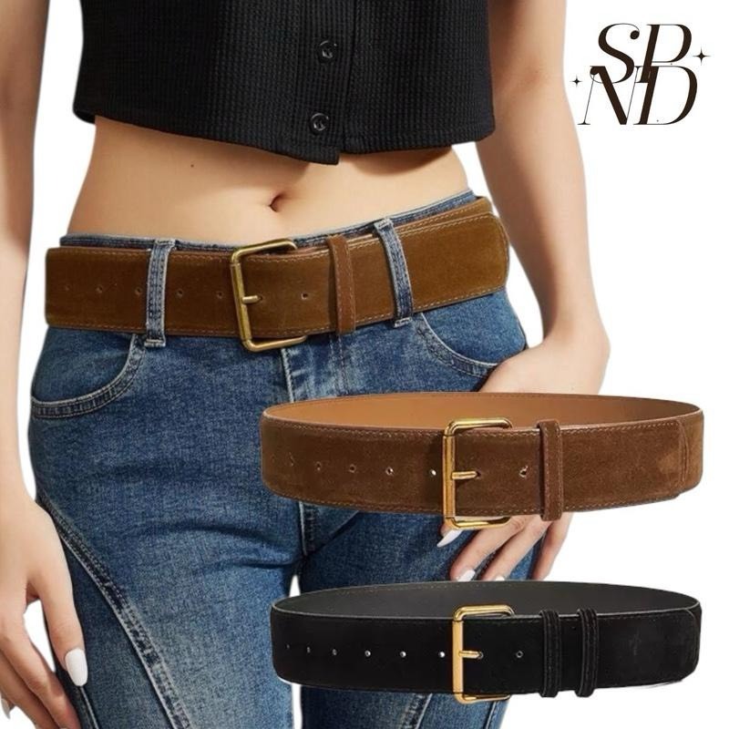 SPND【พร้อมส่ง】เข็มขัดหนังหัวทองวินเทจทรงหนา ใส่แล้วเอวคอดชัด มี2สี(Y791)