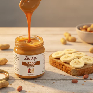 เนยถั่วลิสงครีมมี่ 100% | Creamy Peanut Butter | โปรตีนจากพืช ไฟเบอร์สูง ไม่มีน้ำตาล เกลือ และน้ำมันเพิ่ม | Zivvy's