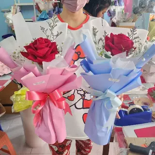 [ 1 ดอก ] ช่อดอกไม้กำมะหยี่ มีดอกแซม น่ารัก สวยงาม ขนาดดอก 8 ซ.ม