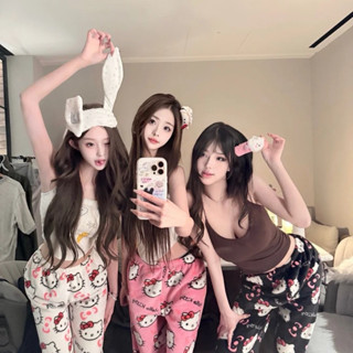 กางเกงชุดนอนลาย hello Kitty กำมะหยี่ ผ้านุ่ม ใส่สบาย เอวสม็อ…