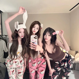 กางเกงชุดนอนลาย hello Kitty กำมะหยี่ ผ้านุ่ม ใส่สบาย เอวสม็อคสาวๆใส่สวยยย P105