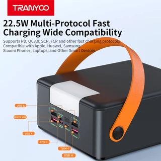 TRANYOOF28 แบตเตอรี่สำรอง 100000mAh 22.5W ชาร์จเร็ว, 3 อินพุต, 5 เอาต์พุต, ไฟ LED, หน้าจอดิจิตอล, พอร์ต Type-C และ Micro