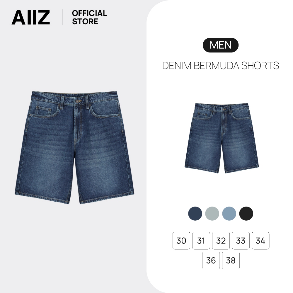 AIIZ (เอ ทู แซด) – AIIZ กางเกงยีนส์ผู้ชายขาสั้นทรงขาตรง AIIZ Men’s Denim Bermuda Shorts