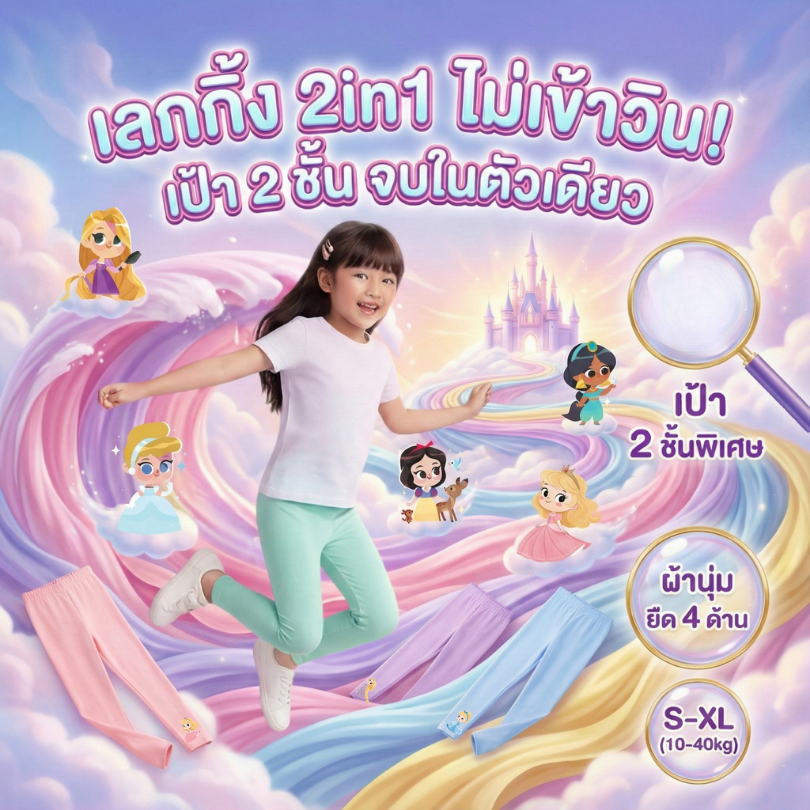 กางเกงเลกกิ้งเด็กสีพาสเทล (รุ่นอัพเกรด) 2in1 ใส่แทนกางเกงในได้เย็บเป้า2ชั้น กางเกงขายาวเด็กไม่บาดไม่เข้าวินไม่รั้ง #1
