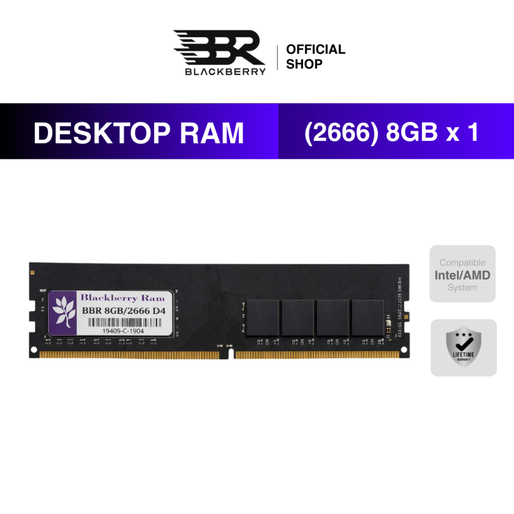 RAM PC DDR4 8GB 2666MHz Blackberry (BBR) 8 Chips รองรับ Intel/AMD ประกัน Lifetime