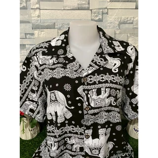 เสื้อสงกรานต์ เสื้อเชิ้ตฮาวาย เสื้อเช๊ตกระดุมหน้า ผ้าสปันคุณภาพสูง ชาย/หญิง ใส่ได้ รุ่น1012