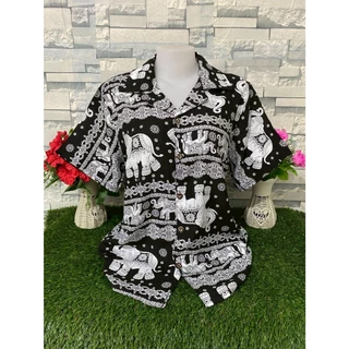 เสื้อสงกรานต์ เสื้อเชิ้ตฮาวาย เสื้อเช๊ตกระดุมหน้า ผ้าสปันคุณภาพสูง ชาย/หญิง ใส่ได้ รุ่น1012