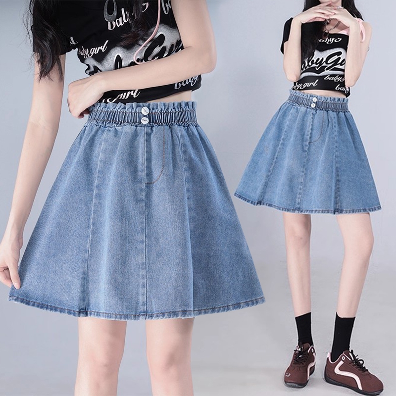 S~5XL A-line skirt Blue high-waisted denim skirt กระโปรงยีนส์ทรงเอไลน์เอวสูง กระโปรงยีนส์ทรงเอไลน์สุดอินเทรนด์และมีสไตล์