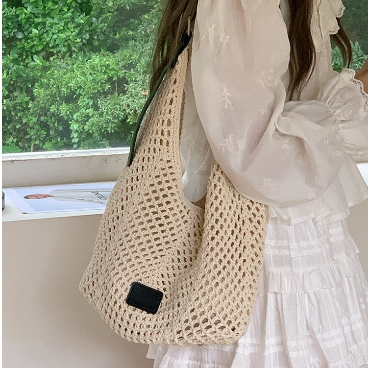 พร้อมส่ง กระเป๋าถัก งานถักเชือกผ้า มีซับใน P391