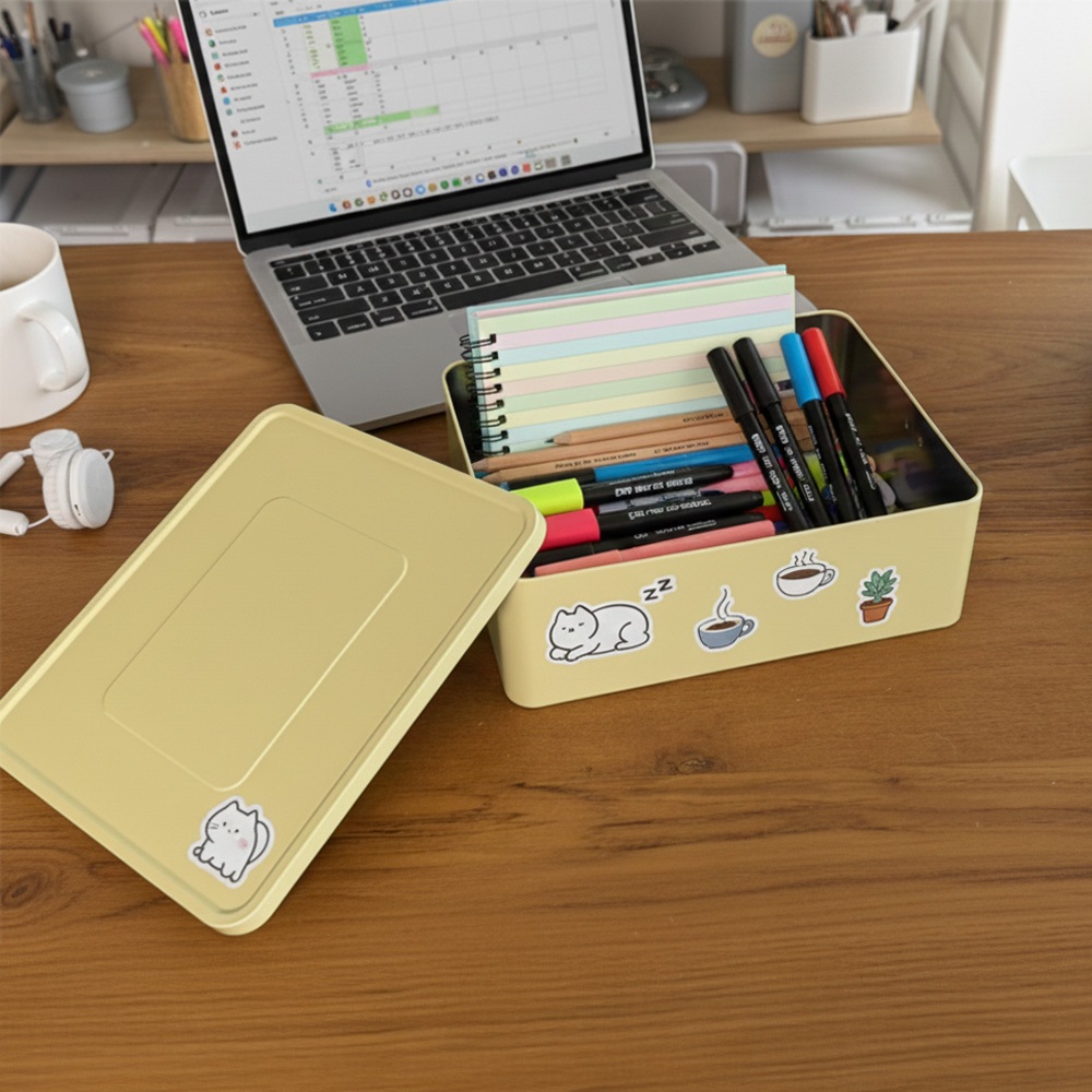 Vintage Tin Box กล่องอลูมิเนียมขนาดใหญ่ กล่องเหล็กขนาดใหญ่ คุณภาพดี เก็บเครื่องประดับและของใช้เครื่องเขียนหูพังสายชาร์จ - รูปที่ 2