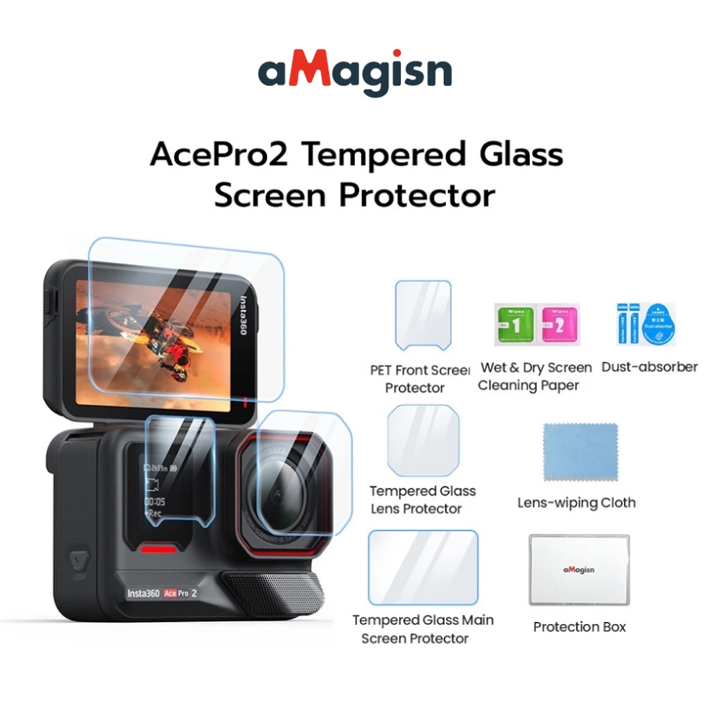 aMagisn ฟิล์มกระจกกันรอยหน้าจอ Tempered Glass Screen Protector For Insta360 Ace Pro 2