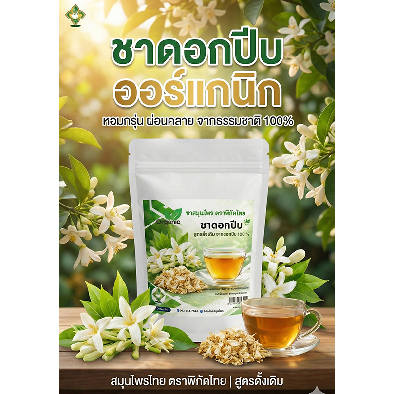 ชาดอกปีบ พิกัดไทย | ชาสมุนไพรดอกปีบแท้ 100% | ไม่มีคาเฟอีน | ขนาด 10 ซองชา