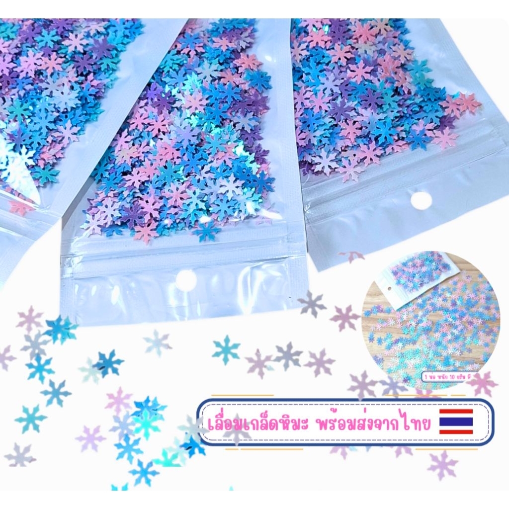 กลิตเตอร์ตกแต่งคริสต์มาส ใบคริสต์มาส เลิ่อมหิมะ เกล็ดหิมะ แบบบางสีรุ้ง วิบวับ แต่งเล็บ งานdiy
