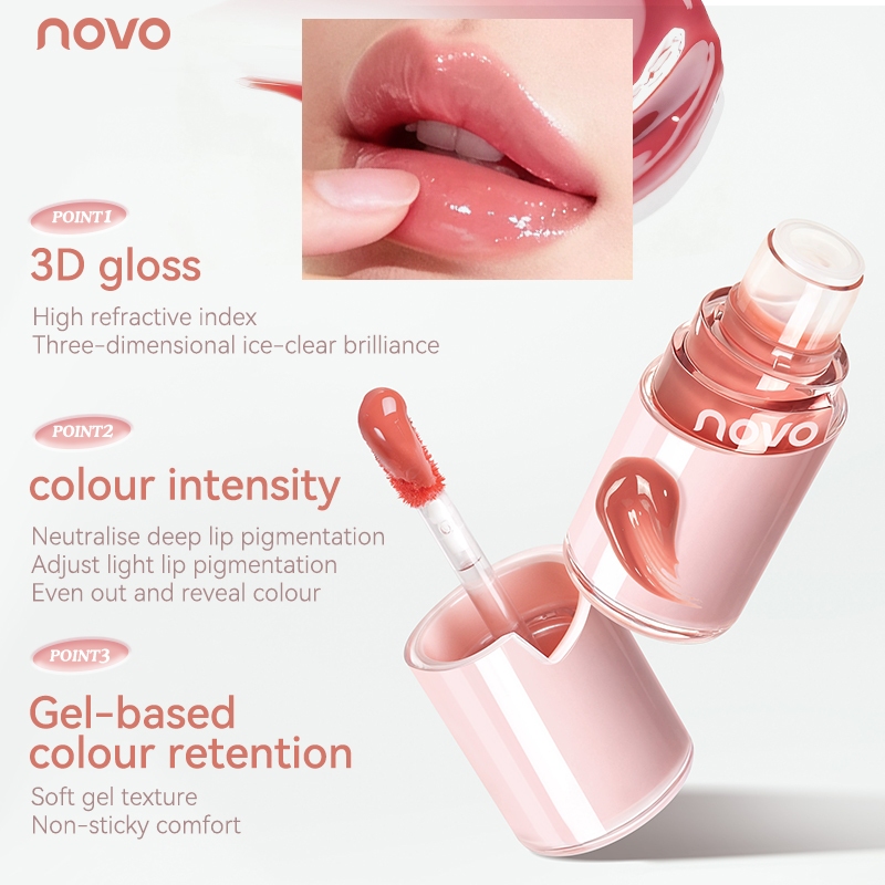 9094 (ใหม่/แท้) NOVO Lip Gloss ลิปกลอส 3D ปากฉ่ำ พร้อมบำรุง ติดทน เบาสบายปากตลอดวัน กันน้ำ