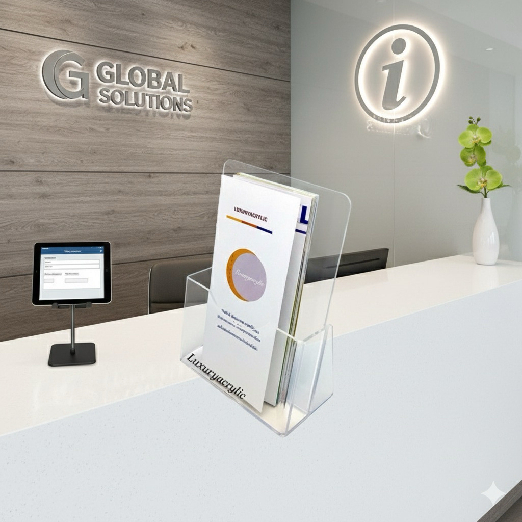 กล่องใส่โปรชัวร์ A5 แนวตั้ง สีใส ขนาด16x8x21.5cm.