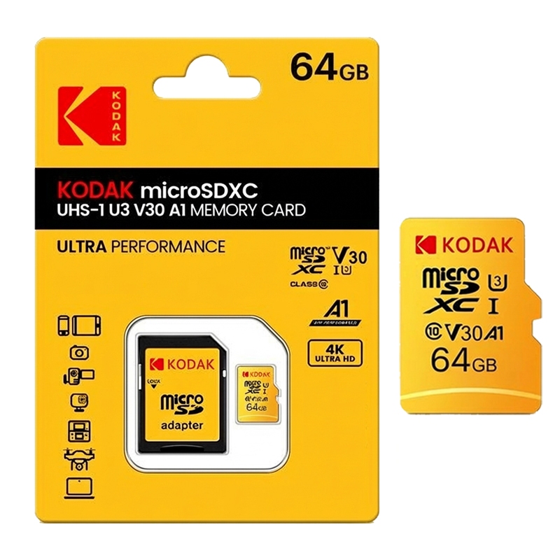 Kodak High Speed 64GB Micro SD Card U3 V30 Class 10 up to 100MB/s TF Memory Card with Adapter