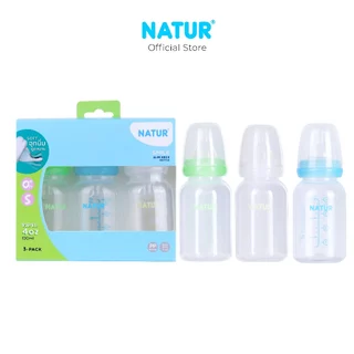 [NEW] NATUR เนเจอร์ ขวดนม ขวดนมเด็ก สไมล์คอแคบทรงกลม 4oz แพ็ก 3