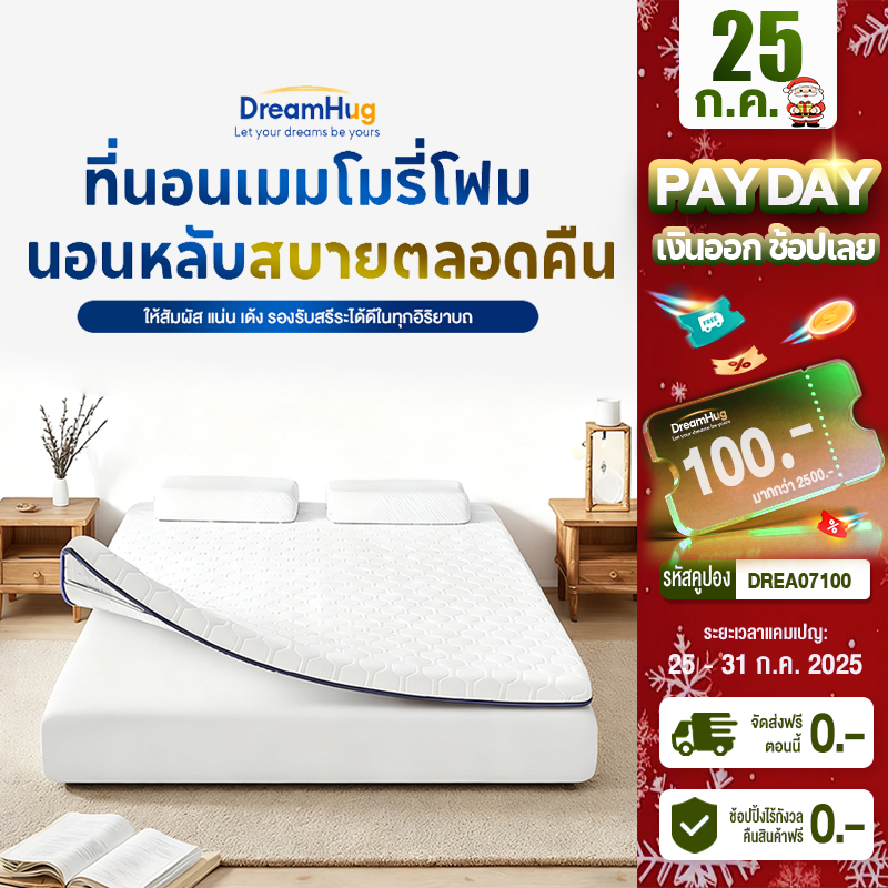 DreamHug ထမင်းတင် (Topper) Premium Memory Foam အိပ်ရာဖုံး အရွယ် 3/4/5/6 ဖိ (ဖုန်မှုန့်/ไรฝุ่น ကာ) နောက်ကျောနာသက်သာ