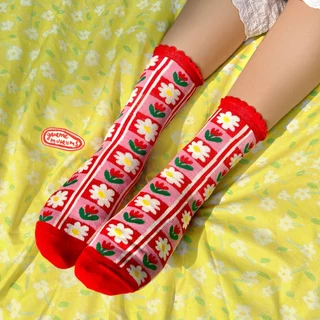 blooming socks ถุงเท้าข้อกลาง ลายดอกไม้ สีสันสดใส givememuseums
