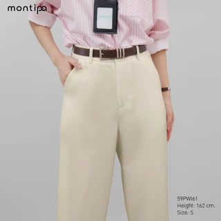 Montipa กางเกงทรงกระบอก ซิปหน้า แต่งกระเป๋าหลัง ผ้า Iron Free 59PWI61