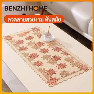 ผ้ารองโต๊ะPVC สไตล์นอร์ดิก ลายดอกสีแดง-ทองสไตล์ล้ำหรู เกรดอา…