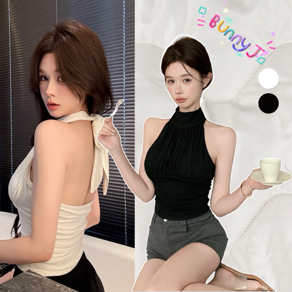 BunnyJ. เสื้อครอป ผูกคอ พร้อมส่งในไทย ดีเทลมีฟองน้ำในตัว น่ารักเซ็กซี่ ตามแฟชั่นเวียดนาม งานผ้าดีมาก