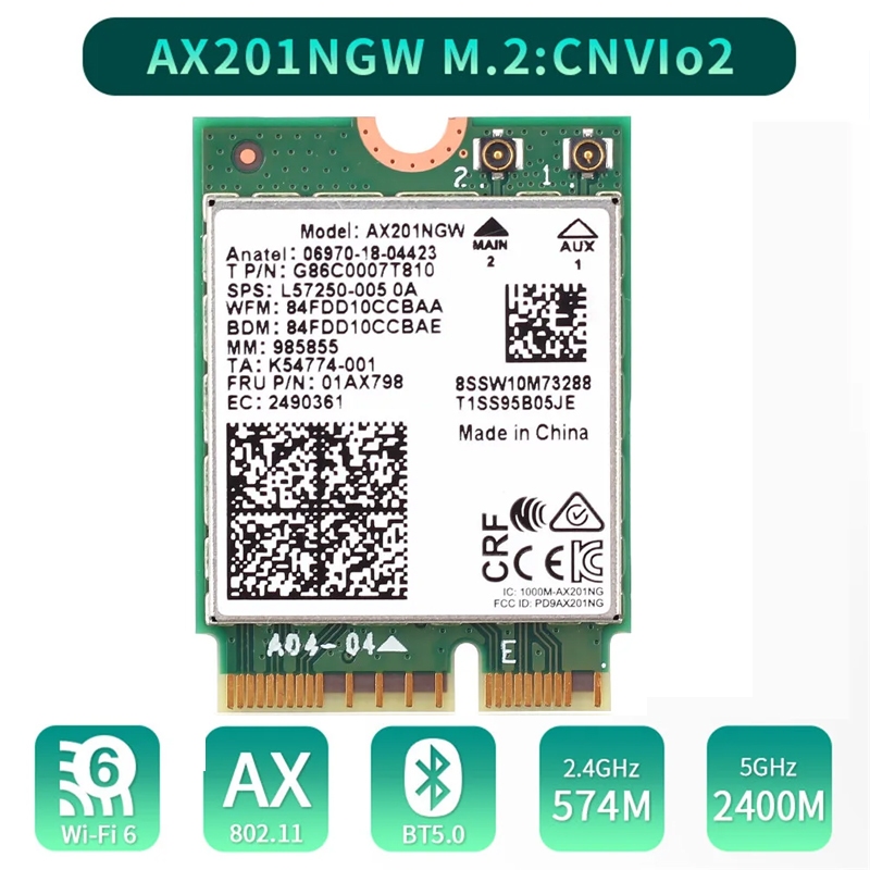 Adapter (การ์ดเครือข่ายไร้สาย) AX201NGW Intel Wireless Bluetooth 5.2 2.4G 5G 802.11AX WiFi 6