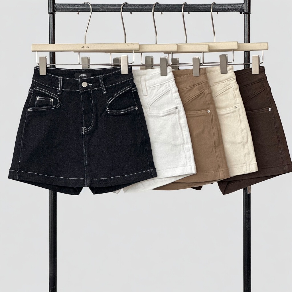 Atipashop - MAEVA JEAN SKORTS กระโปรงกางเกงยีนส์ สีพื้น มีหลายสี