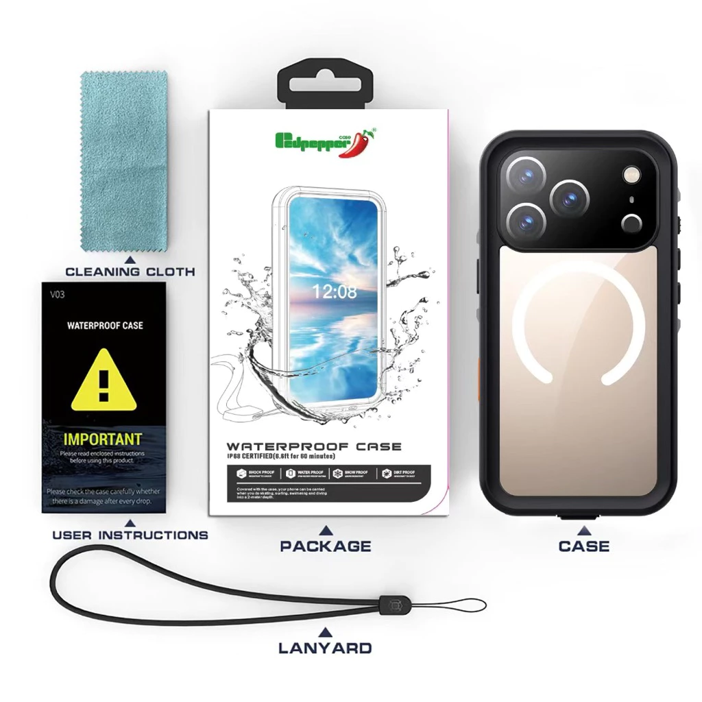 IP68 Caseกันน้ำ+ชาร์จไร้สาย ใช้งานได้อย่างต่อเนื่อง สินค้ามาใหม่สีดำ กันกระแทก สินค้ามีพร้อมส่ง