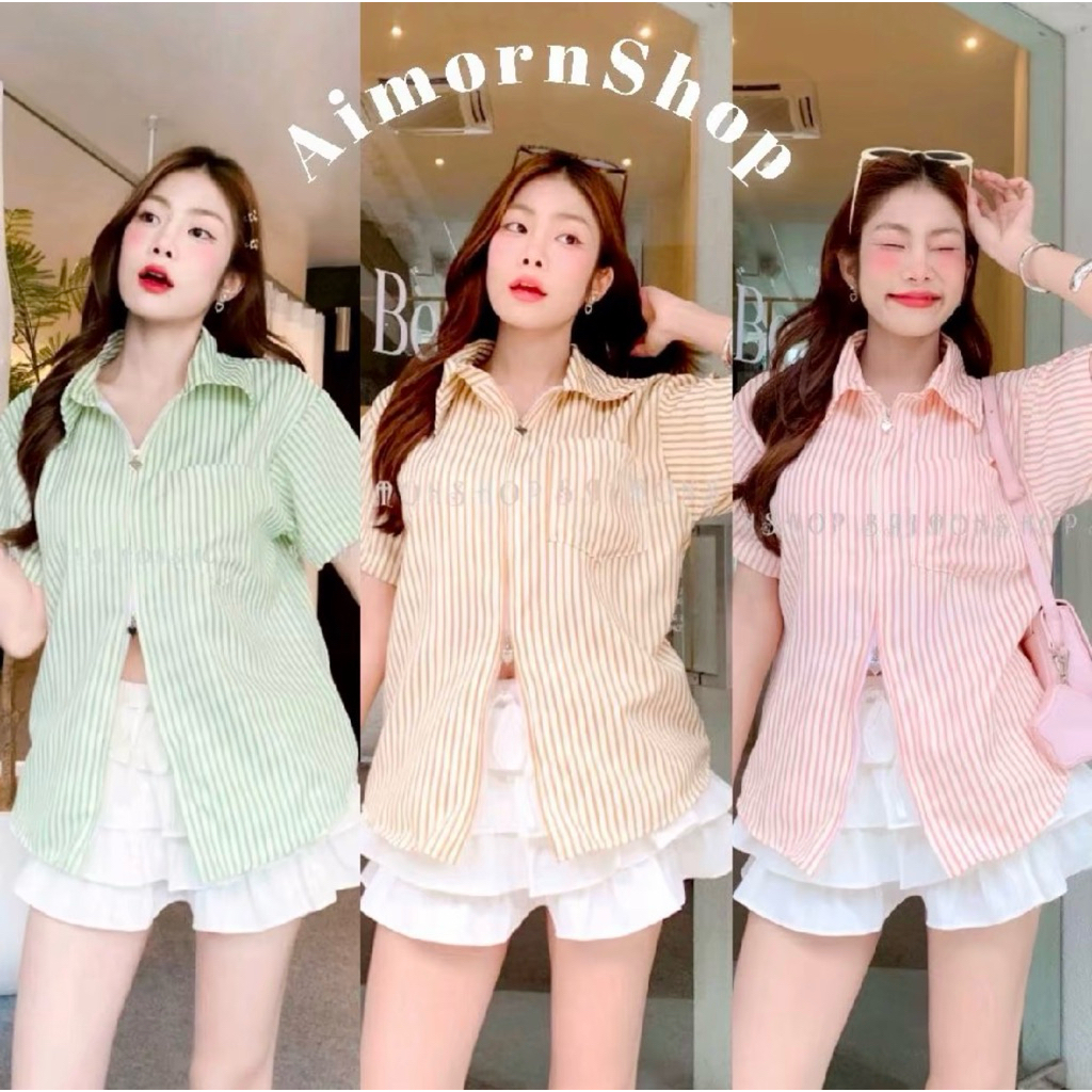 🔥aimorn_shop🔥เสื้อเชิ้ต ดีเทลแต่งซิป เหมาะกับสาวทุกหุ่น แมทช์ง่าย จะใส่เป็นเสื้อเชิ้ตหรือเสื้อคลุมก็ปัง งานน่ารักมาก