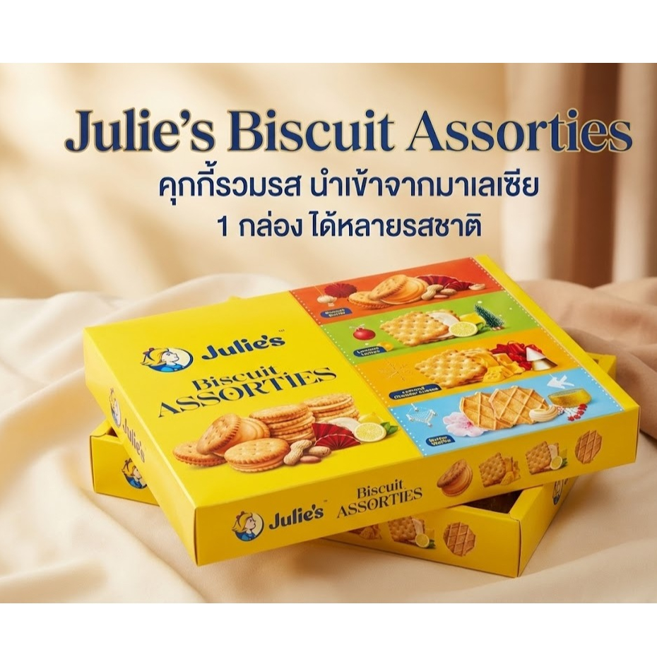 Julie’s Biscuit Assorties คุกกี้รวมรส บิสกิตนำเข้าจากมาเลเซีย รวมวาฟเฟิลและแซนด์วิช