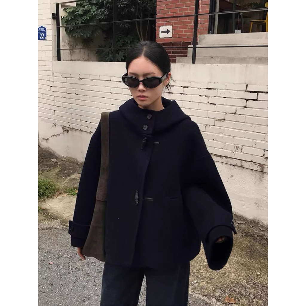 มาใหม่💖 (AP270) Button hoodie coat สีดำ เสื้อกันหนาส เสื้อโค้ท สไตล์เกาหลี