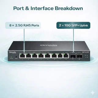 TP-Link ES210X-M2 Switch 2.5G 8 Port + 10G SFP+ 2 ช่อง | Omada Easy Managed | ไร้พัดลม (Fanless)