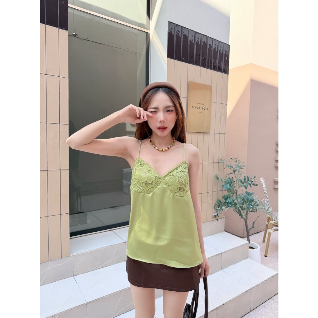 BY IRA  Belinda Top เสื้อสายเดี่ยวผู้หญิง สีพื้น แต่งลูกไม้  เสื้องานผ้าซาติน ผ้าใส่สบายมากกก(ไม่มีซับใน) ราคา ถูกที่สุด ดีลบีเคเค แกลเลอรีภาพที่ 7