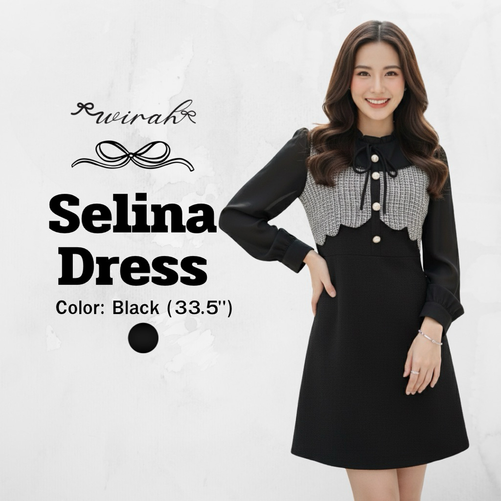 「 Wirah_Brand 」Selina Dress : DW27 ชุดเดรส เสื้อเป็นกั๊กทอทวิส ปักรูปกระต่ายที่ด้านหน้ากั๊ก